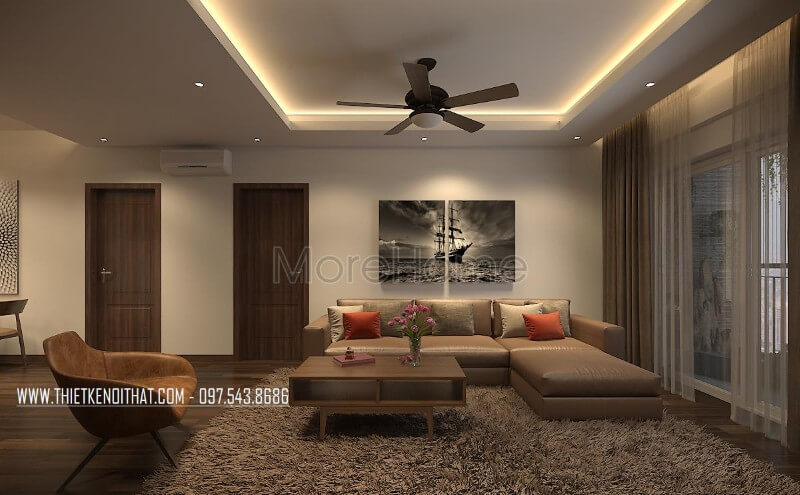 Bộ sofa bọc da bò Thái Lan chính là sản phẩm nội thất chính của không gian phòng khách, thu hút và ấn tượng Trang trí nội thất chung cư
