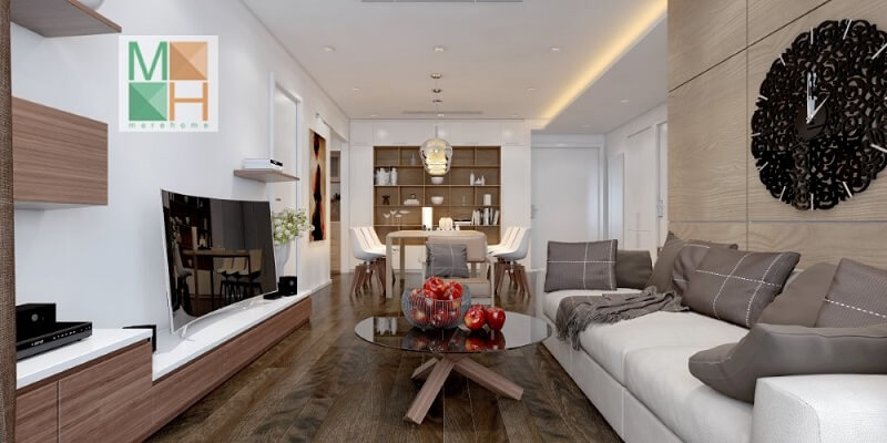 Kệ ti vi treo tường hiện đại phù hợp với căn hộ chung cư giúp tiết kiệm kiệm diện tích không gian Trang trí nội thất chung cư