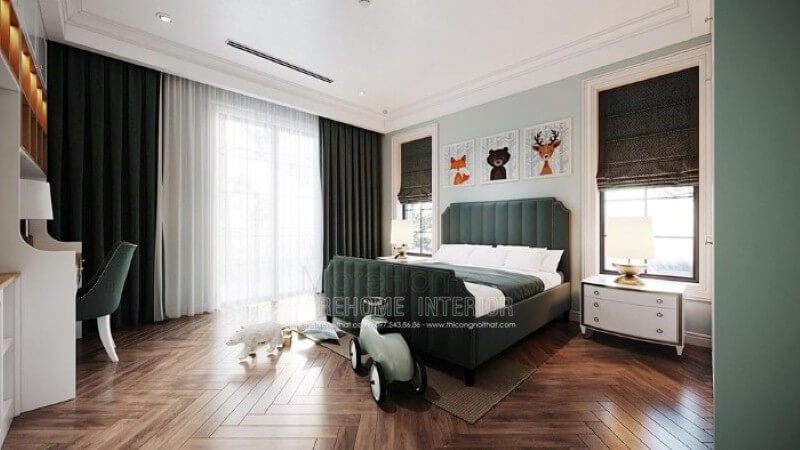 Giường ngủ bọc nệm xanh đẹp, độc đáo cho phòng bé